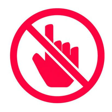A red icon of a pointed hand within a crossed out circle